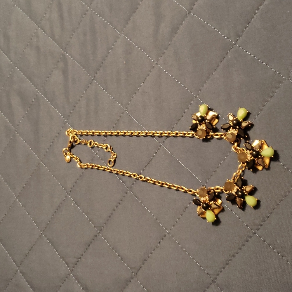 J. Crew Gold Necklace with Lime Green Accents